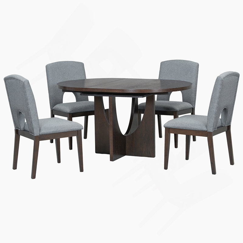 5-Piece Dining Table Set, Gray, Espresso