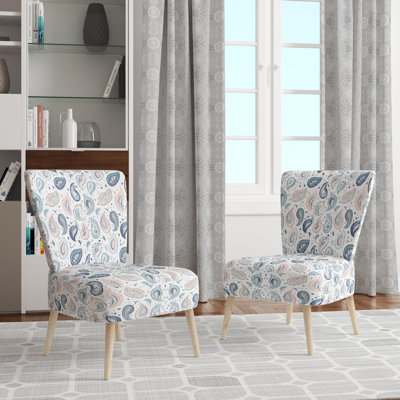 Modern Velvet Upholstered Chair - Serene Paisley Dreams Blue Side Chair