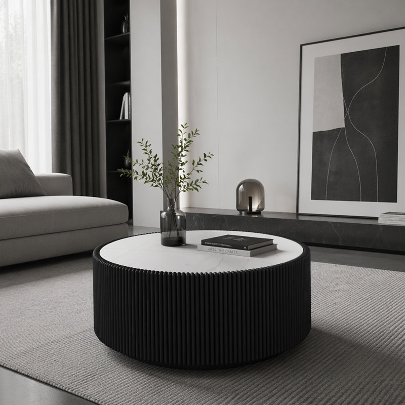 (1 TABLE) Table de canapé moderne en cuir cylindrique pour meubles de salon, Noir