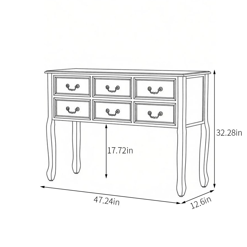 Console américaine à plusieurs tiroirs, H 32,28 po x l 47,24 po x P 12,6 po, Crème