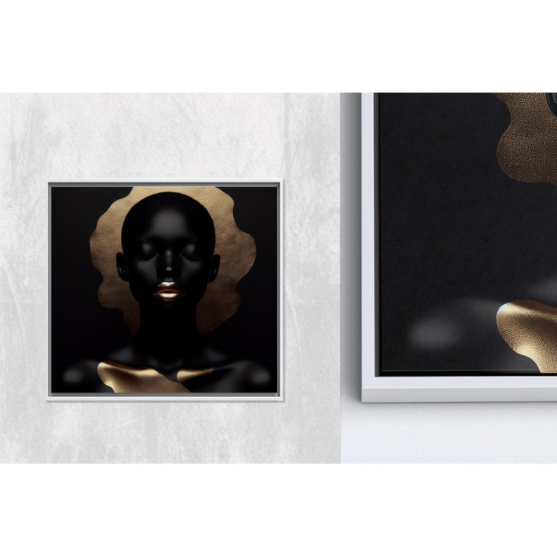 Art sur toile «Golden Lip Black Woman»: reproduction murale en verre africain, toiles à cadre blanc 1P