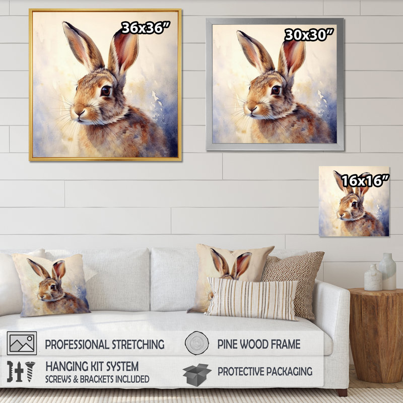 Sweet Rabbit I - Rabbit Canvas Prints, 16" H x 16" W x 1" D, Gold Single Picture Framed