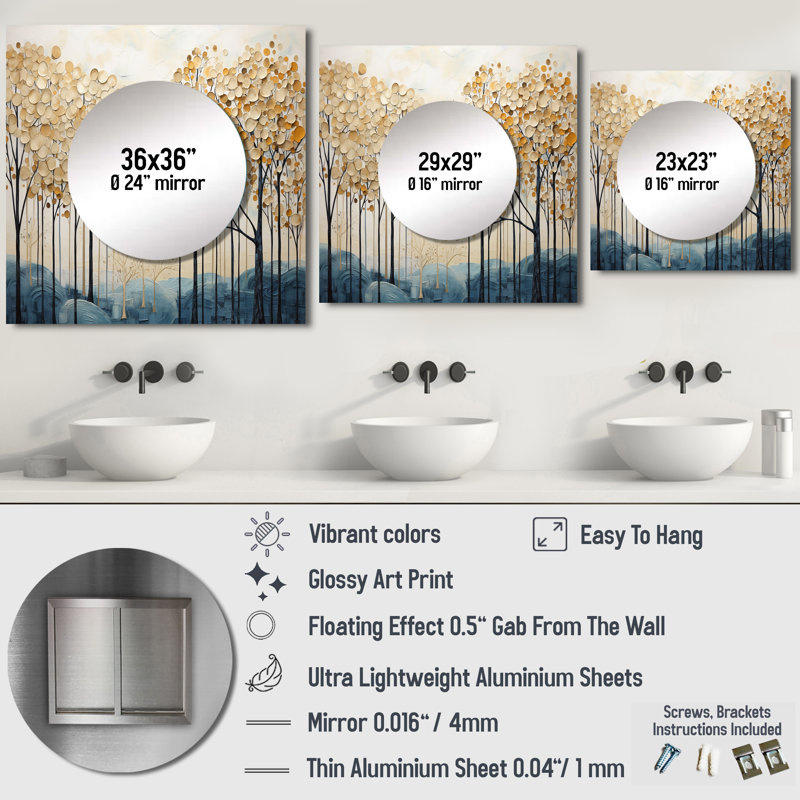 Aveyah - Trees Square Living Room Wall Mirror Art, 23" x 23"