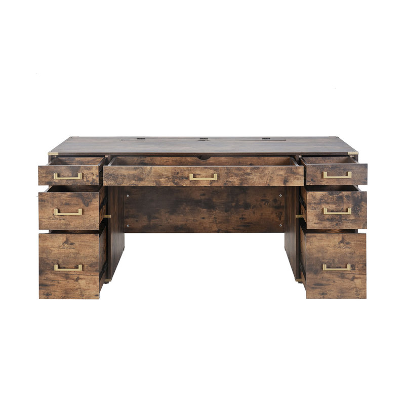 Jamess Executive Desk with Built-In Electrical Outlet, Rustic Brown