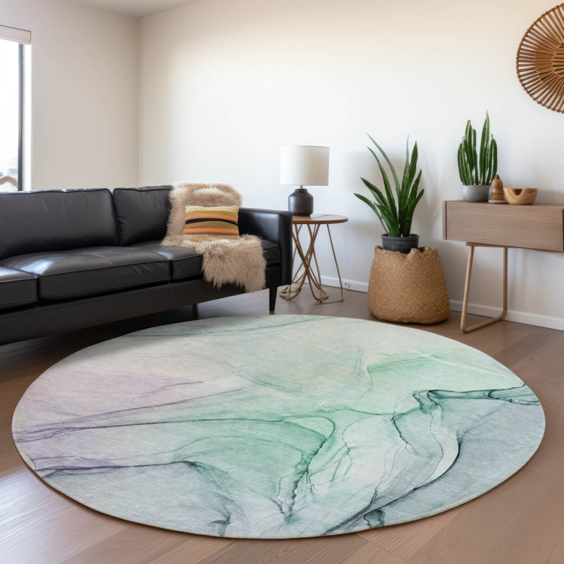 Tapis bleu Cerrito AMF502 lavable à la machine de qualité supérieure, Rond 8 pi