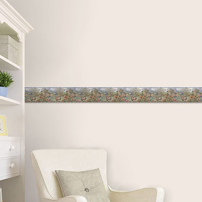 Concord Wallcoverings Wallpaper Border Country Pattern Chicken Cows Barns Sunflowers Village For Cottage Kitchen Dining Room, Brown Blue Red Yellow Green, 15 Ft By 7 In 2CA0B888F76443A09F47548E1C714046