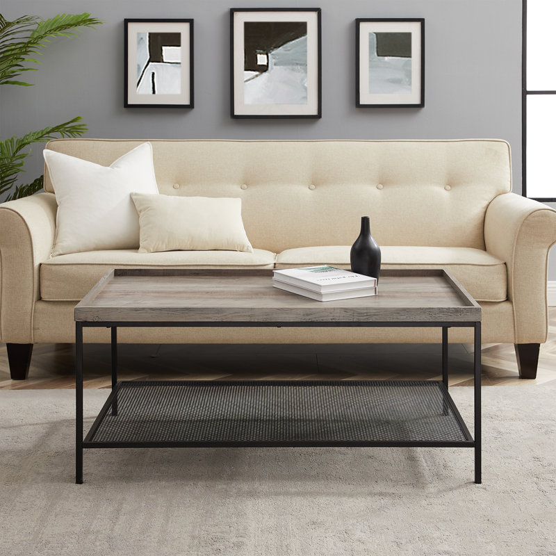 Raffaele Four Leg Coffee Table with Storage, Grey Wash