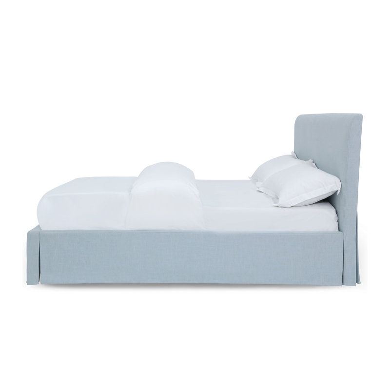 Sky Blue King Upholstered Linen Storage Panel Bed