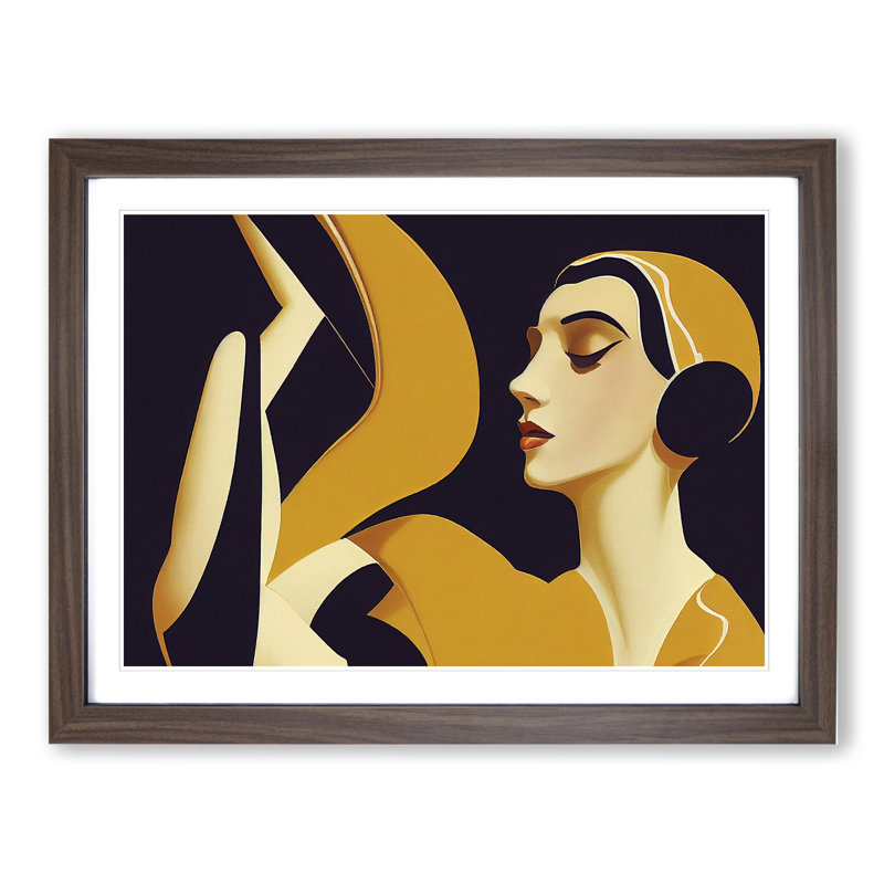 Art Deco Woman - Single Picture Frame Print, 46cm H x 64cm W x 2cm D, Walnut Framed