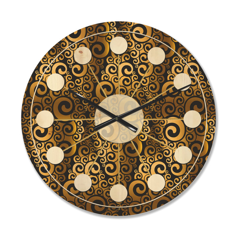 Horloge murale en bois doré et noir tourbillon I - Mid-Century, Petit