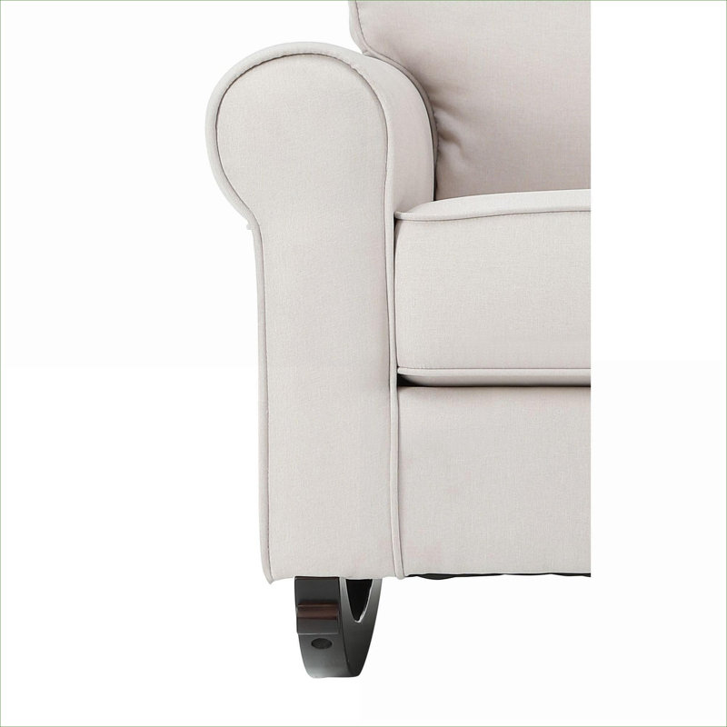  Chaise berçante rembourrée compacte à une place, tissu en lin beige avec structure en bois synthétique
