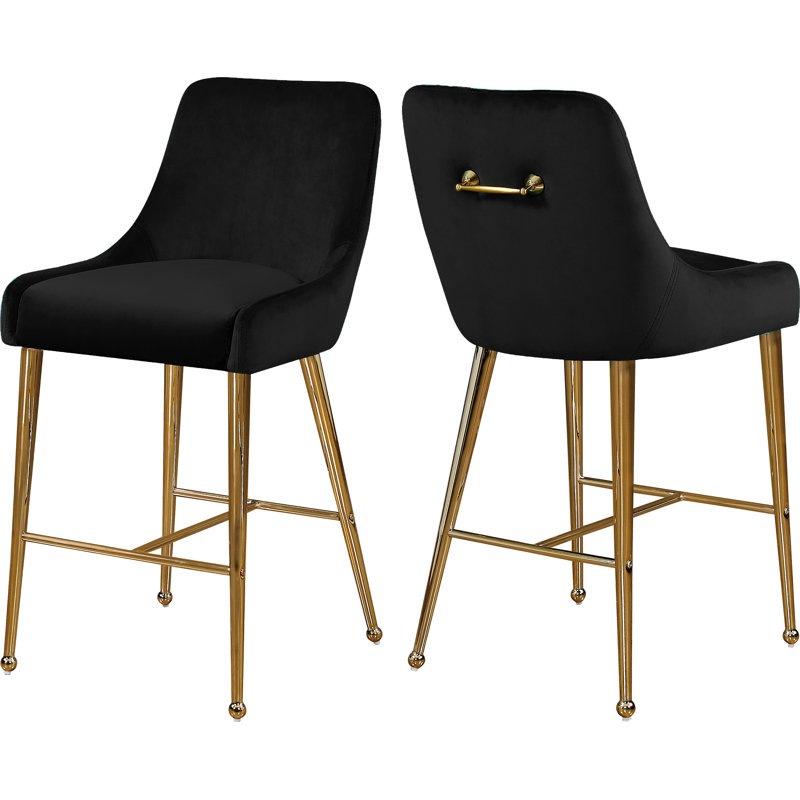Tabouret de comptoir 28 po Owen, Velours noir vivant, 25''