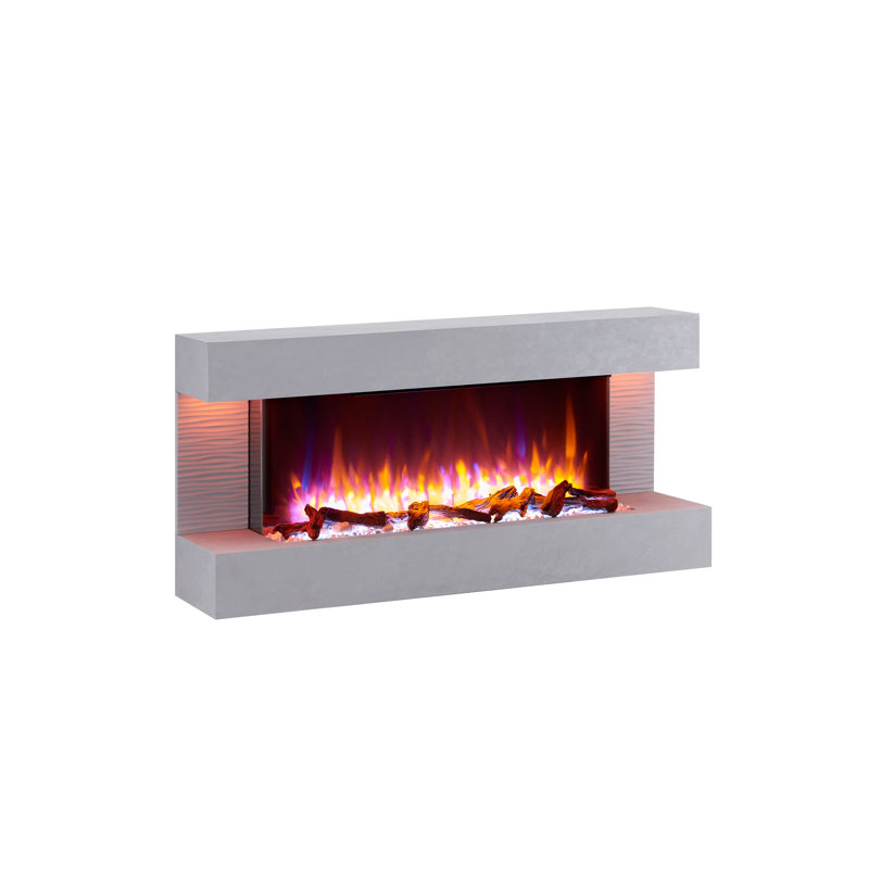 KINGSTON FLAMME Electric Fireplace with, 60cm H x 127cm W x 25cm D, Cement Grey