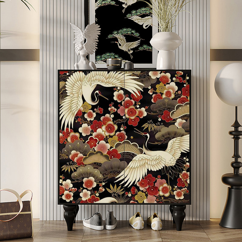 New Chinese Painted Solid Wood Shoe Cabinet 17 Pair Shoe Storage Cabinet