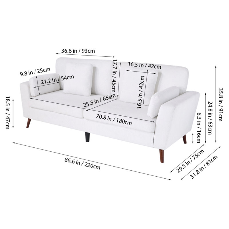 2 Seater Chenille Sofa, white Chenille