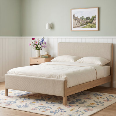 Lit tapissier moderne moderne, double, lin beige