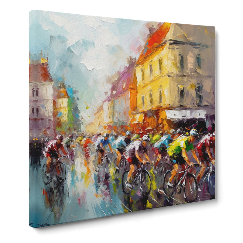Tour de France Palette Knife - Wrapped Canvas - Framed Print, 50cmH x 50cmW