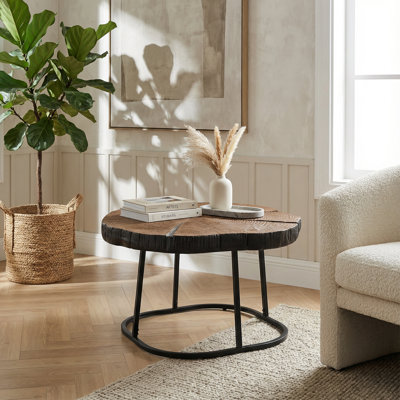 Contemporary Irregular Coffee Table with MGO Top and Metal Base for Modern Living Room Decor