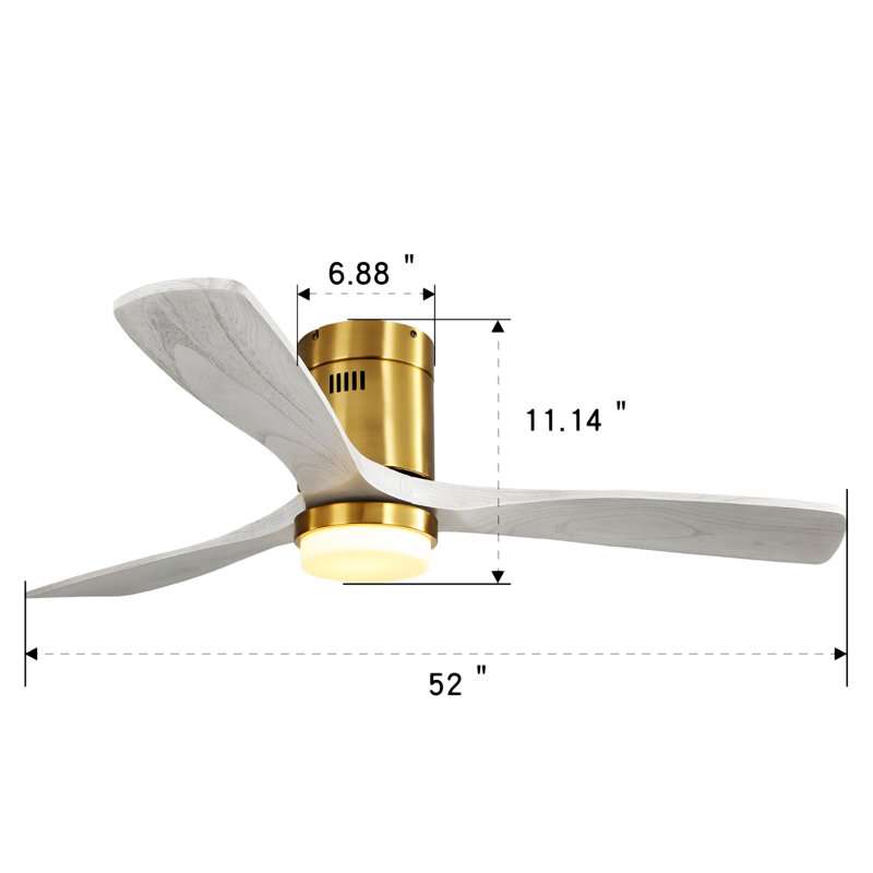 52 Inch Decorative LED Ceiling Fan With Dimmable LED Light 6 Speed Remote 3 Solid Wood Blades Reversible DC Motor For Living Room
