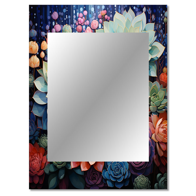 Green Blue Succulent Serenade III - Succulent Unique Wall Mirror Decor, Traditional Large Mirror, Printed Metal Art
