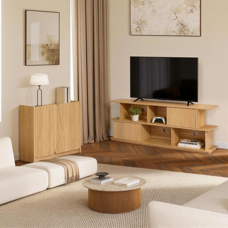 71'' W Modern 2-Tier TV Stand with Cabinets and Open Shelves