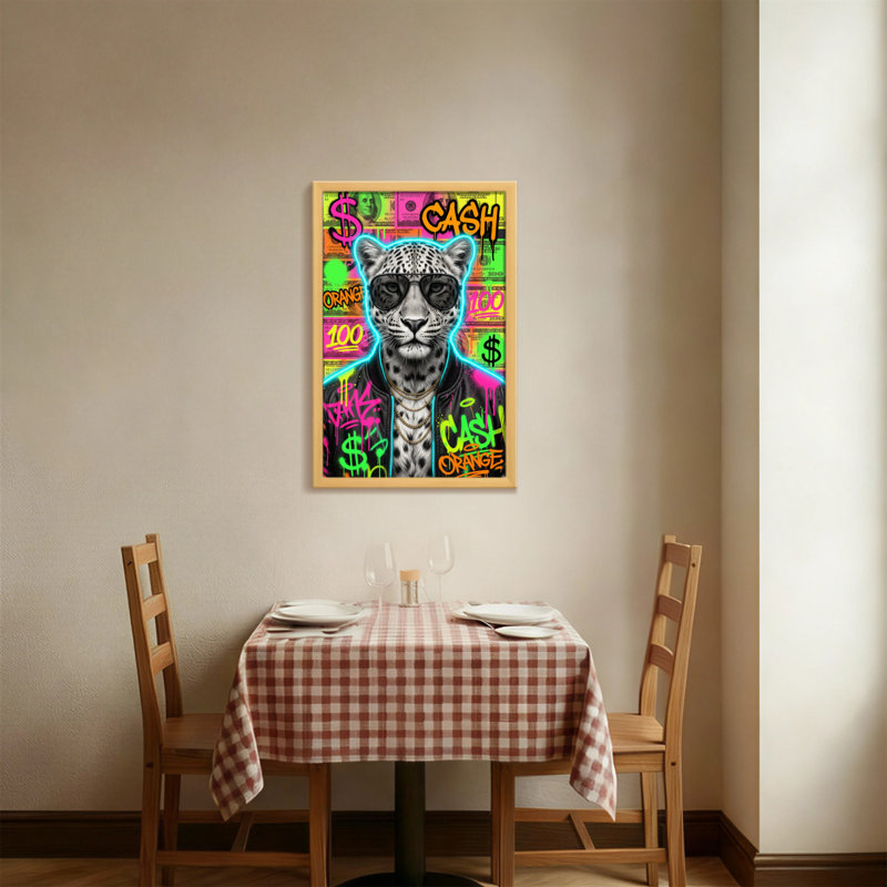 Animaux léopard avec lunettes de soleil et fond argent, H 24 po x l 16 po