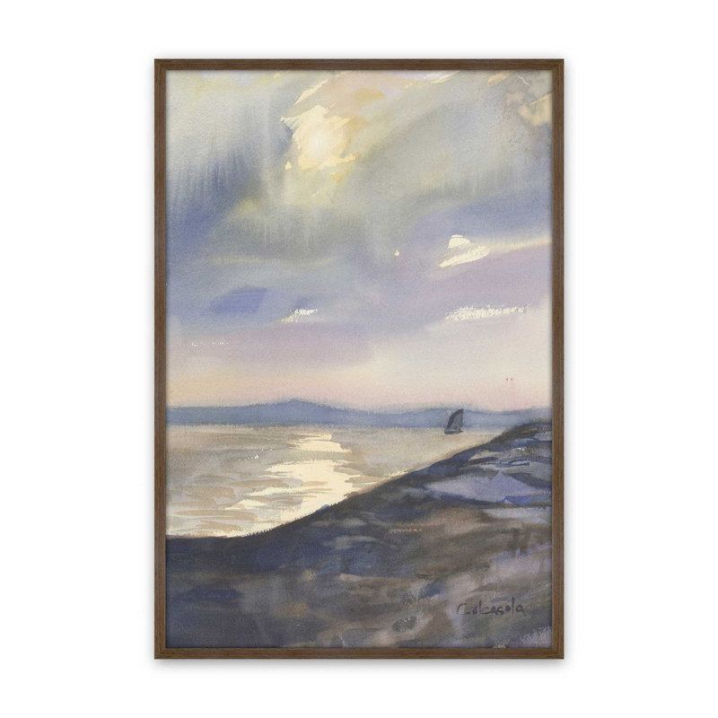 «Evening Sail» par Stephen Calcasola, reproduction d'art, H 12 po x l 8 po, Impression sur cadre ouvert sans papier mat, Brun
