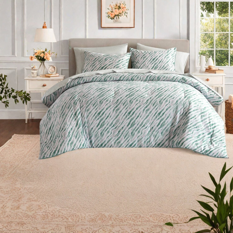 Ensemble de literie Queen 2 pièces, couette verte en polyester, style moderne