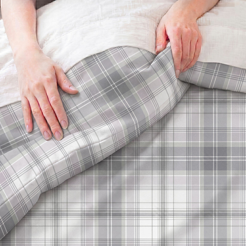 Gray Plaid Duvet Cover Set King Size, 100% Cotton Duvet Cover Set, Gray Retro Grid Bedding Set with Hidden Zipper and 8 Corner Ties, 3 Pieces Soft Breathable Preppy Plaid Bedding Set