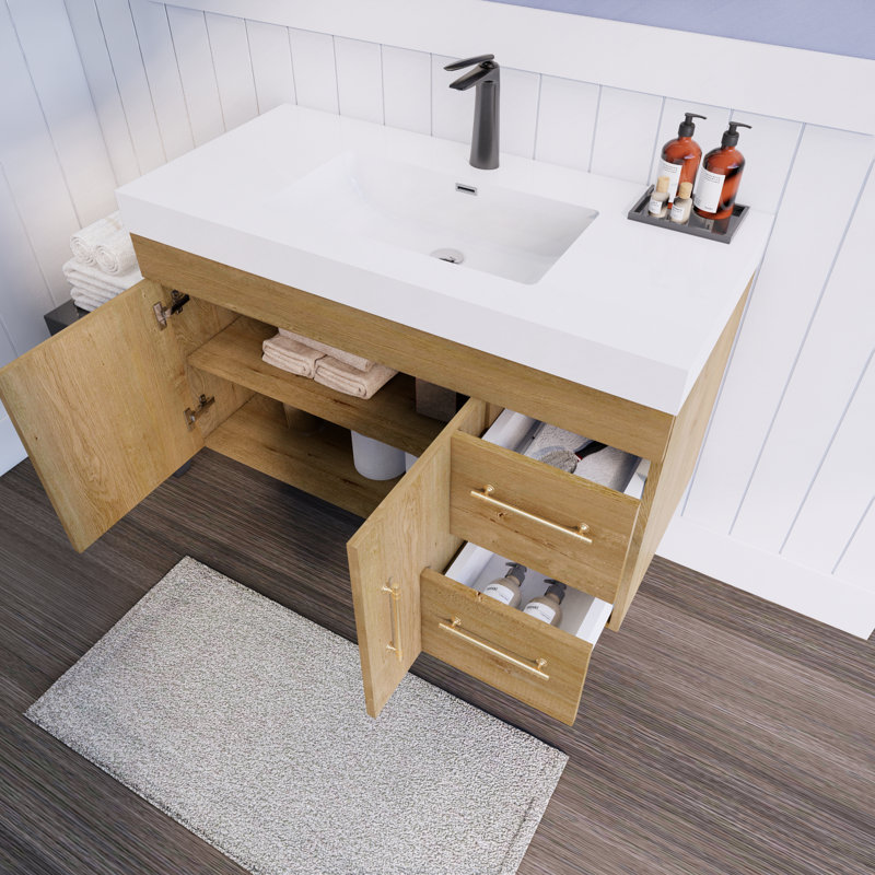 Ensemble de meuble-lavabo simple mural 59 "Spring, Chêne et teck