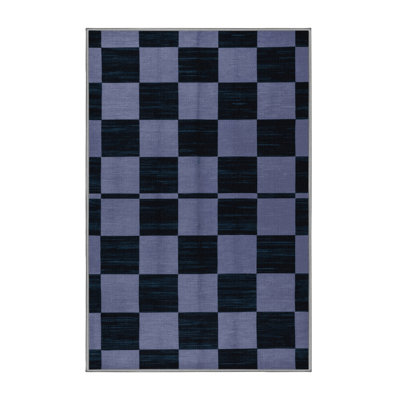 Machine Washable Checkered Gray Area Rug