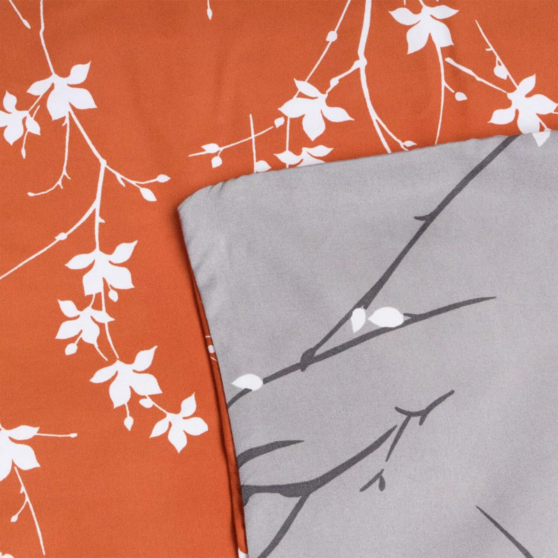 Haffa Microfiber Duvet Cover Set with Pillowcases, Single Duvet Cover + 1 Standard Pillowcase, Rust Flower
