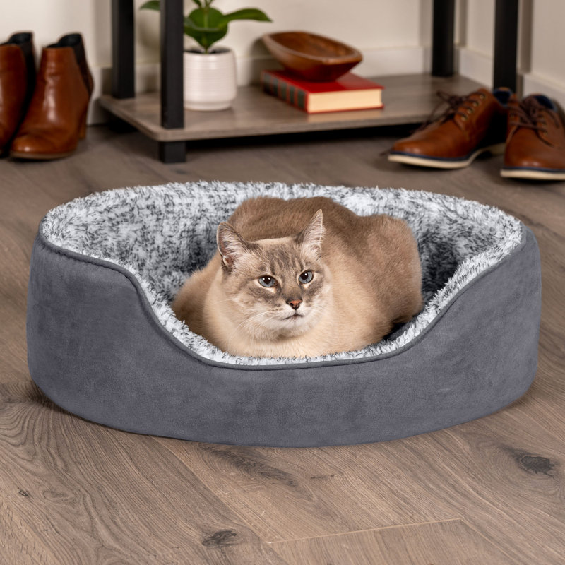 Two-Tone Fur & Suede Oval Pet Bed, Small (15" W x 5.5" D x 19" H)