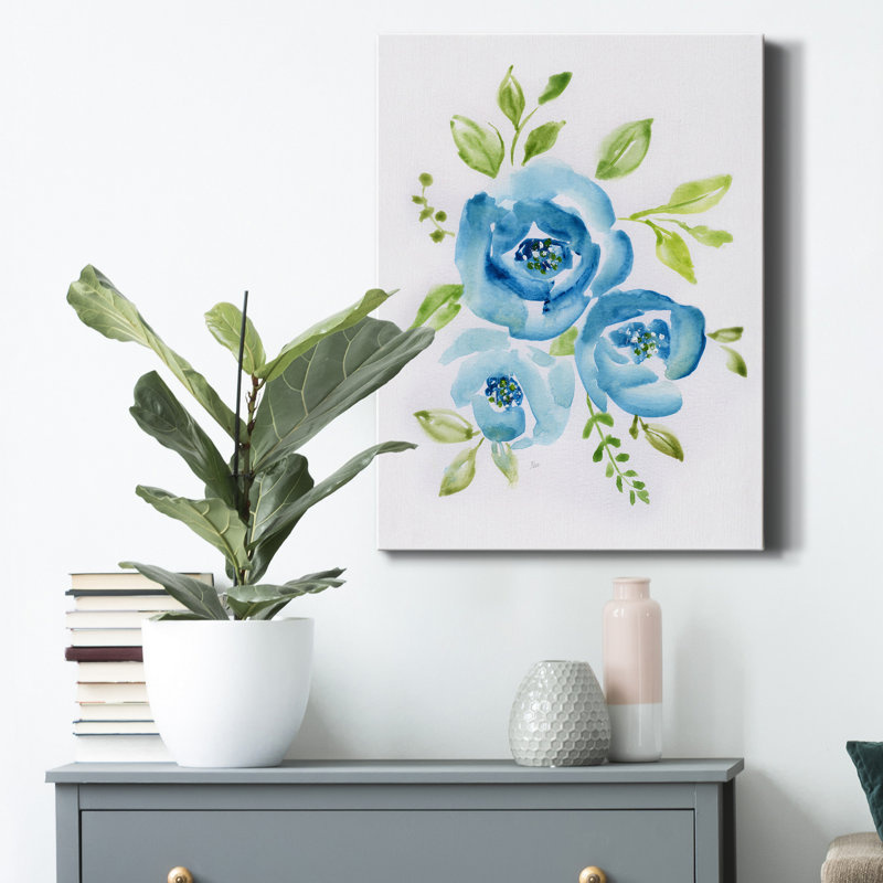 "Blue Morning Bouquet II" par Nan - reproduction d'art sur toile tendue, H 12 po x l 8 po x P 1 po