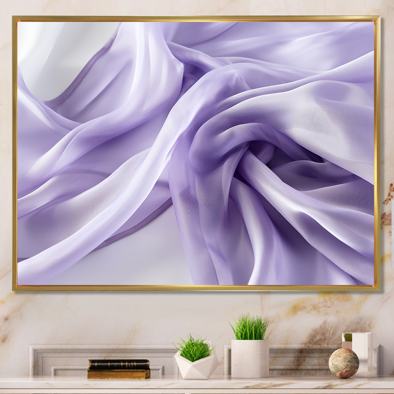 «Whie and Mauve Fab Waves III», art mural géométrique, Cadre doré à coins fermés, H 30 po x l 40 po x P 1,5 po