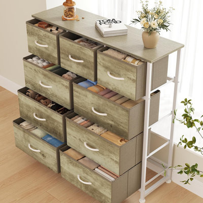 Commode 9 tiroirs, commode avec tiroir large 39,4 po, tissu facile à tirer et commode en bois avec plateau