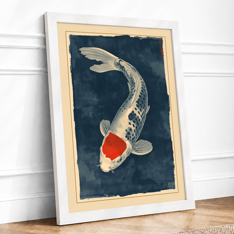 Drifting Koi Japandi - Framed Print, A2 - 59.4 x 42.0 cm, White