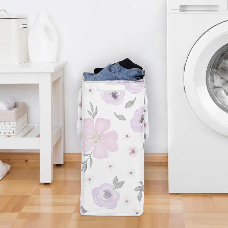 Panier à linge aquarelle à motif floral lavande mauve