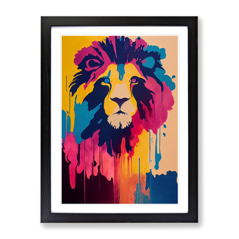 Lion Dripped Abstract - Framed Print, Black, 34cm H x 25cm W x 2cm D