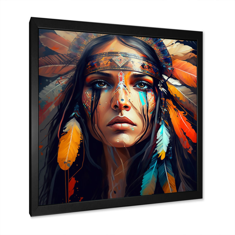 «Colorful Native American Woman VII», impression sur toile, H 16 po x l 16 po x P 1 po, Impression noire sur toile encadrée