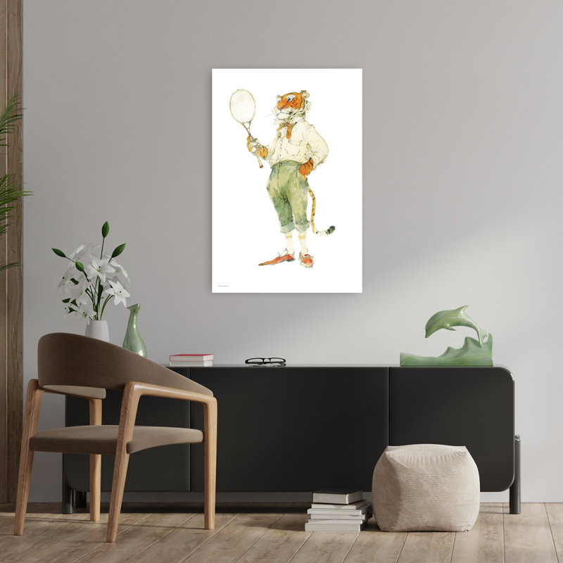 The Tennis Tiger, art contemporain, H 36 po x l 24 po