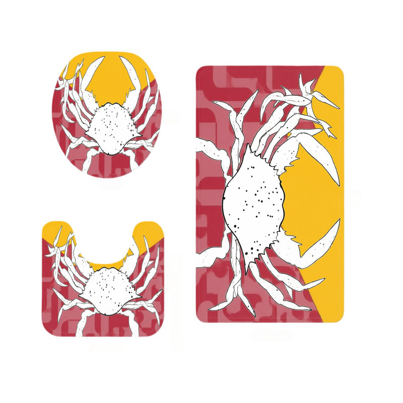 Ensemble de 3 tapis de salle de bain rouge et jaune crabe pour salle de bain, maison de vacances en bord de mer
