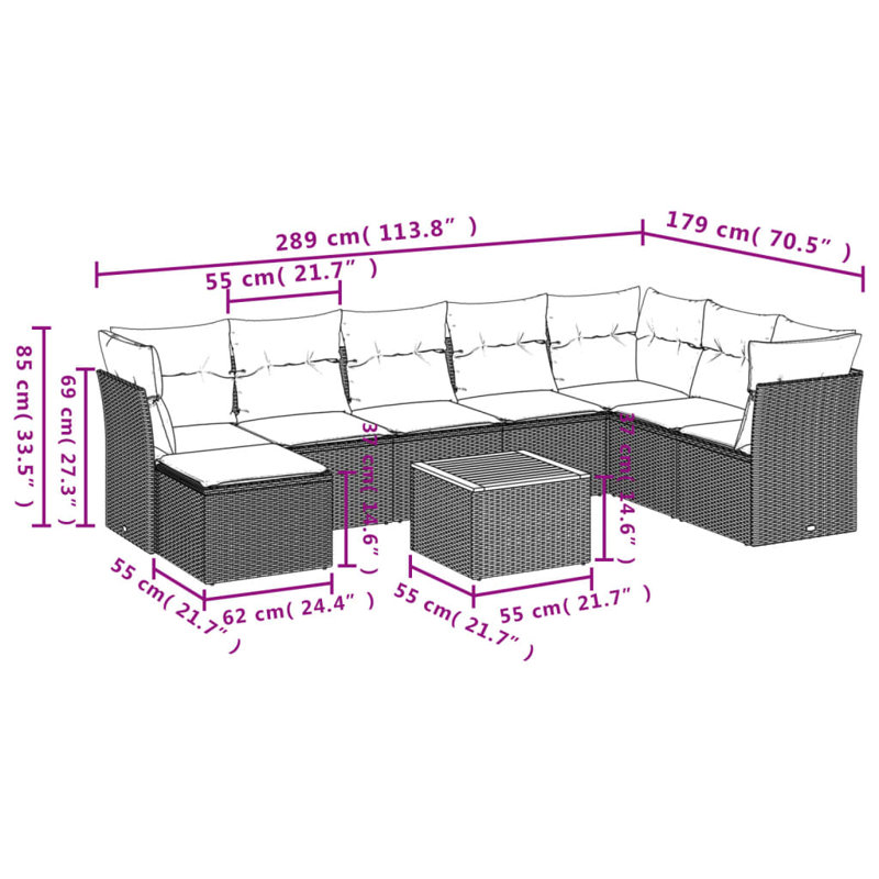 Ensemble de canapé de jardin Vidaxl beige, blanc crème et brun