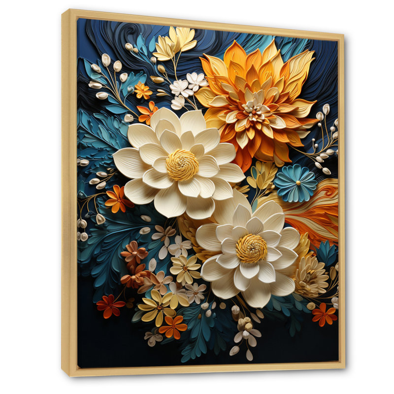 Humira orange sarcelle botanique tourbillon II - art botanique abstrait, H 44 po x l 34 po, Reproduction avec cadre flottant