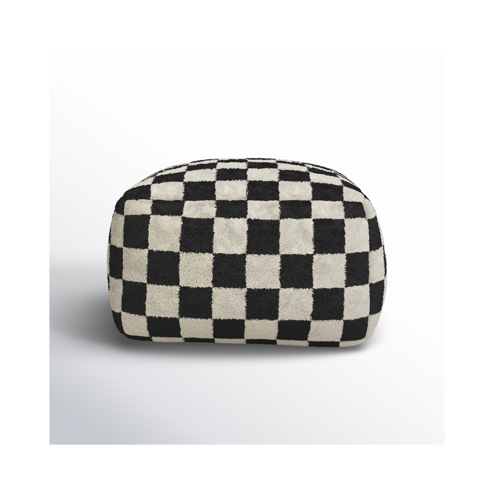 Birdie Upholstered Pouf, Black Wool/Cotton Blend