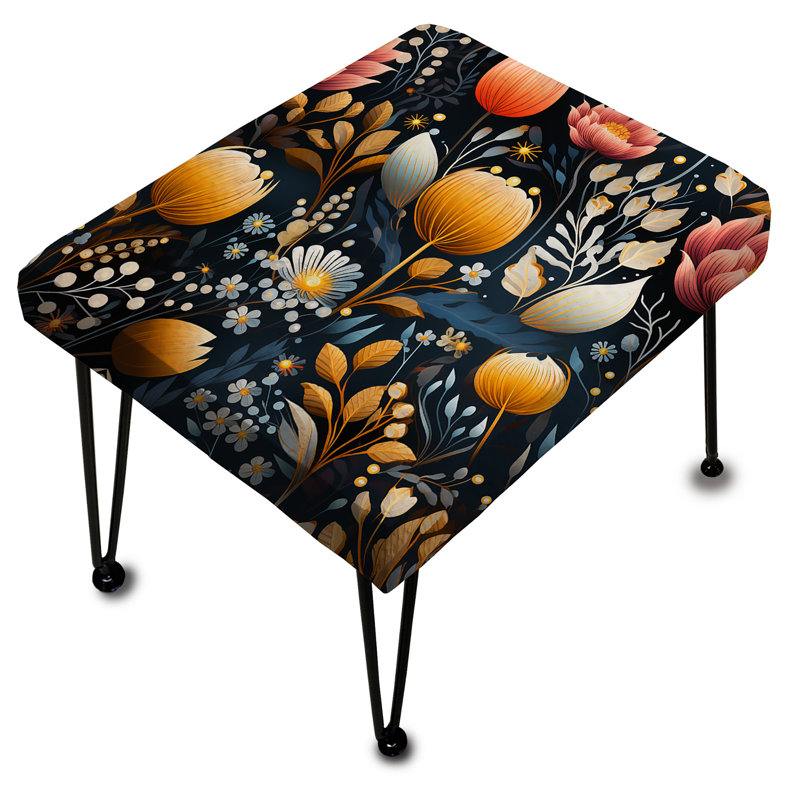 Pink And Blue Blooms Floral Pattern - Floral Rectangle Ottoman