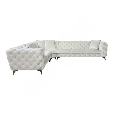 Atronia Beige Fabric Sectional Sofa W/4 Pillows