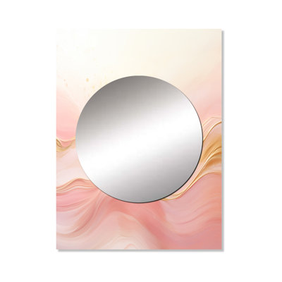 Yittel Gold And Pink Soft Wave Fusion II - Abstract Shapes Decorative Mirror, Modern Large Wall Mirror, Printed Metal Art