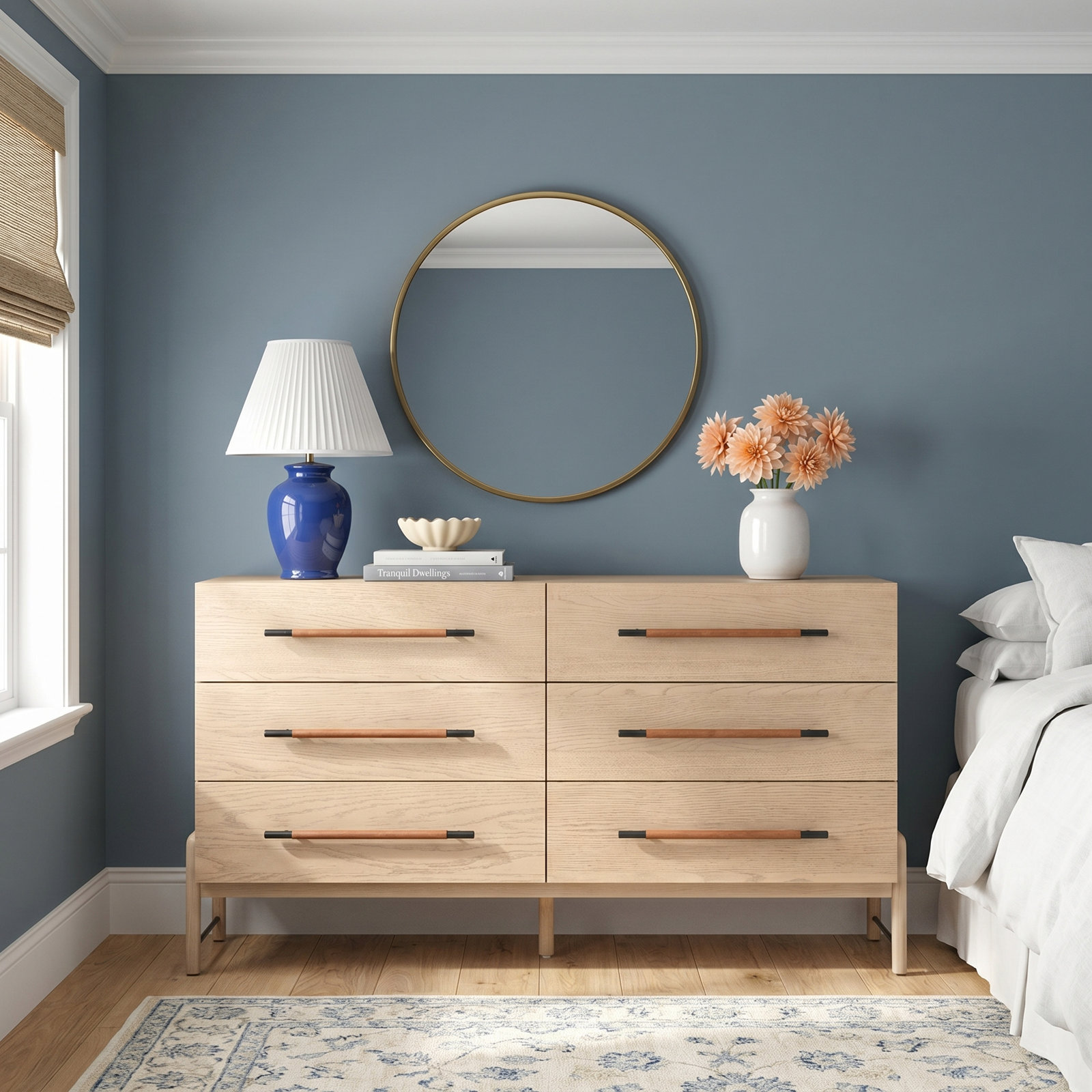 Karsten 6 Drawer 62.5" W Double Dresser, Amber Oak