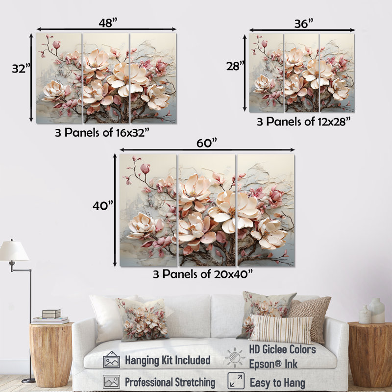 Ensemble de décorations murales Lavish Magnolia Tree III - Magnolias, H 40 po x l 60 po x P 1 po
